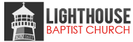 Lighthouse Baptist Church logo with a white lighthouse on a black background icon